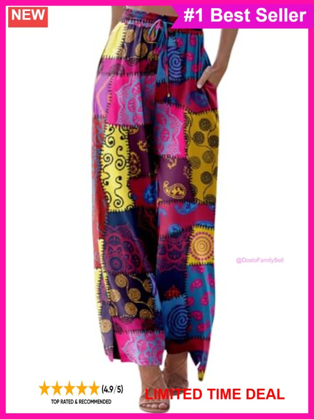Wide Leg Palazzo Lounge Pants Drawstring High Waist Pockets Boho Trousers